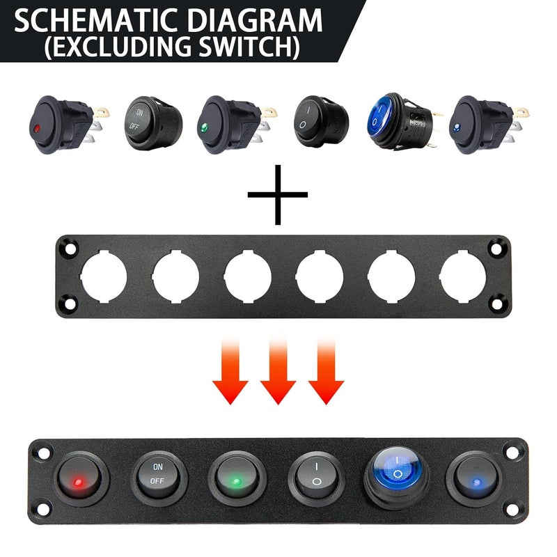 SDAQGE Switch Panel, Round 12 Volt Marine Switch Panel Aluminum Waterproof Rocker Switch Panel for Car Truck Marine Boat Rv Vehicle (6 Way) - Image 4